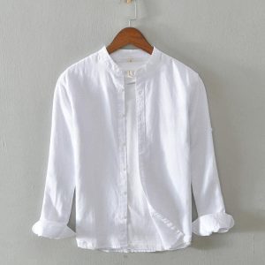 Áo sơ mi nam cổ tròn trắng form loose basic