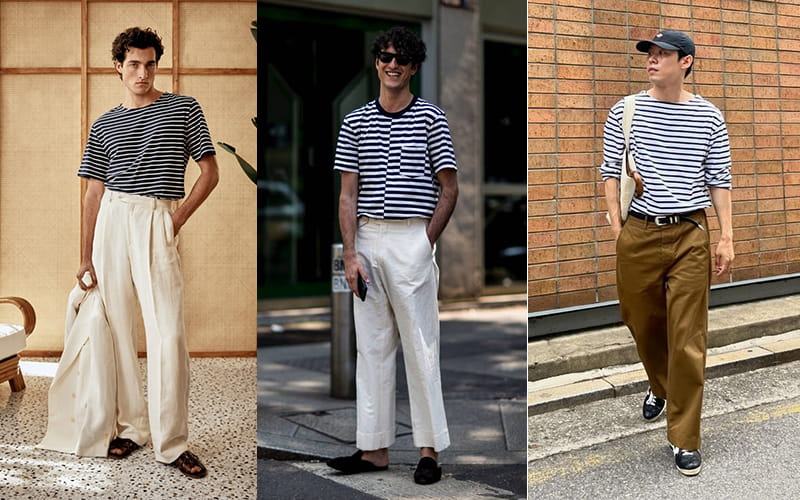 Áo thun họa tiết sọc outfit dạo phố hè 2025