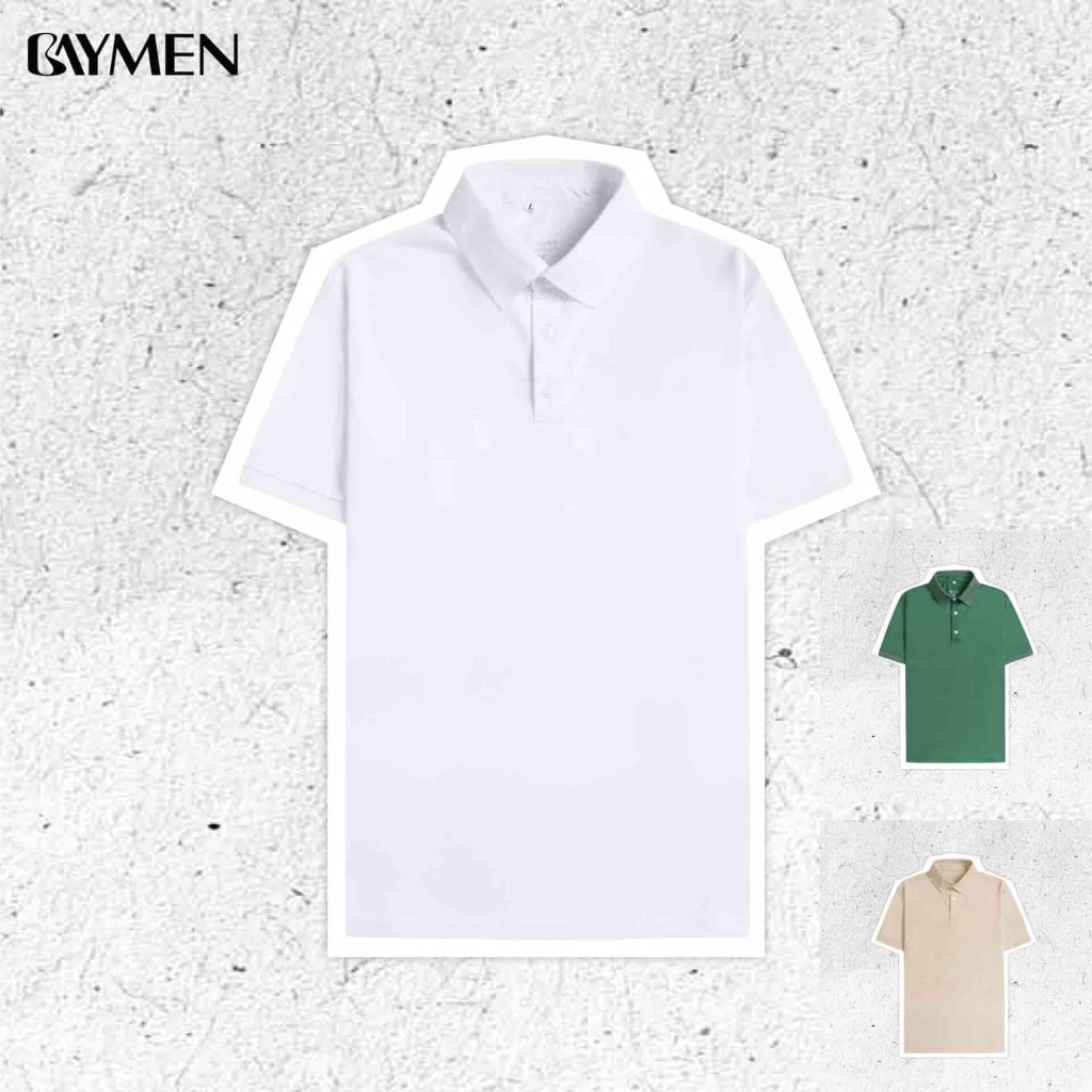 Combo áo polo nam Baymen với 3 màu cơ bản: trắng, xanh, be